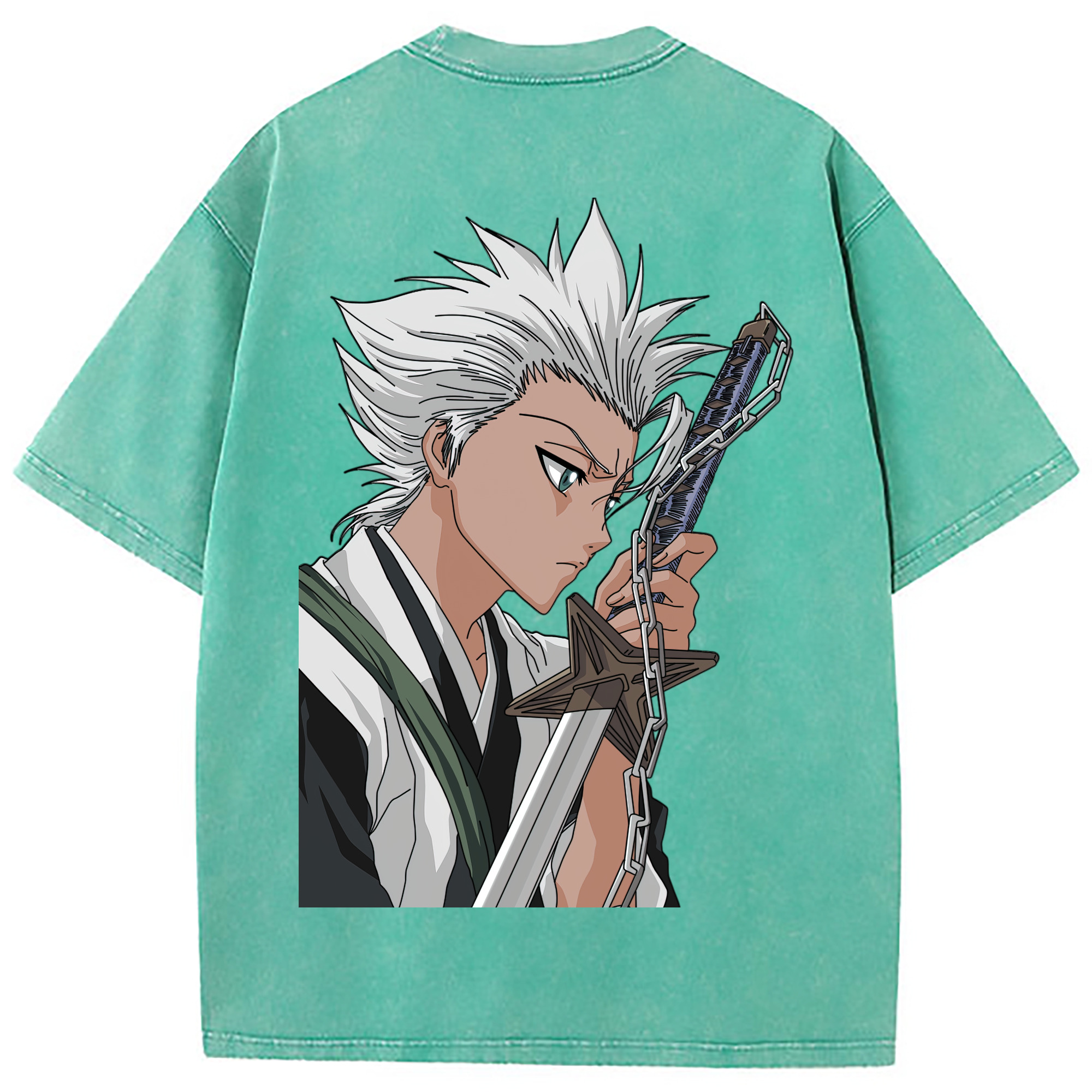 （画像用） ブリーチ 日番谷冬獅郎（ひつがや とうしろう） BLEACH Hitsugaya Toushirou 綿100% ヴィンテージ風 半袖Tシャツ（背面プリント）